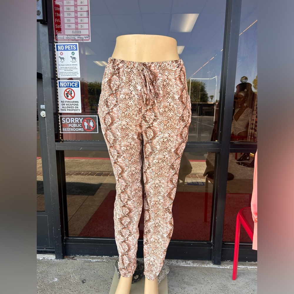 Pink & brown snake print pants